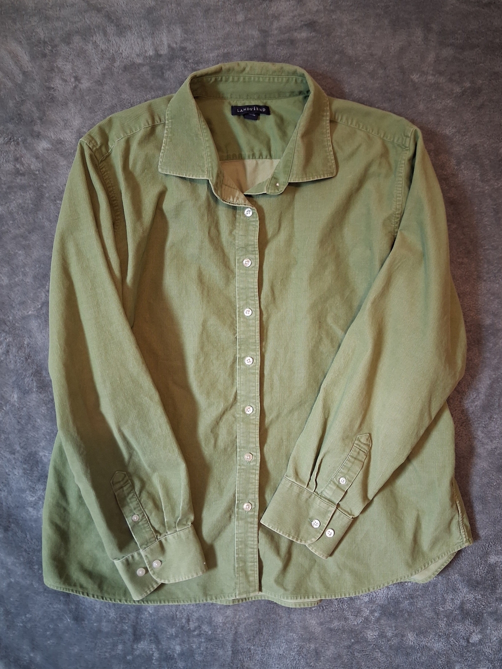 Lands' End Shirt Womens XL  Button-Down Sage Green Courdoroy